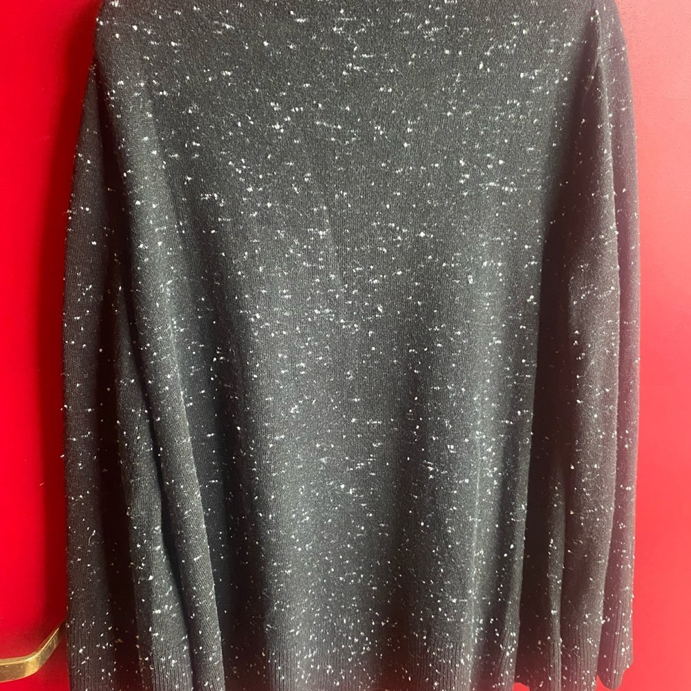 Loft Black & White Speckled Sweater with Cutout Detail Acrylic Nylon Bell sleeve - Picture 3 of 4
